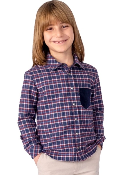 Pamuklu Pötikare Ekose Kışlık Erkek Çocuk Gömlek Lacivert fiyatları