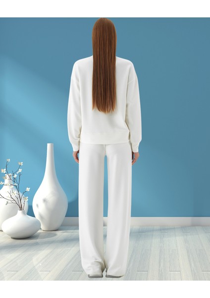 xint Kadın Bisiklet Yaka Dokulu Logo Detaylı Modal Kumaş Oversize Sweatshırt fırsatları