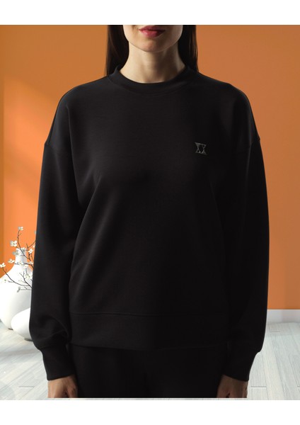 xint Kadın Bisiklet Yaka Dokulu Logo Detaylı Modal Kumaş Oversize Sweatshırt