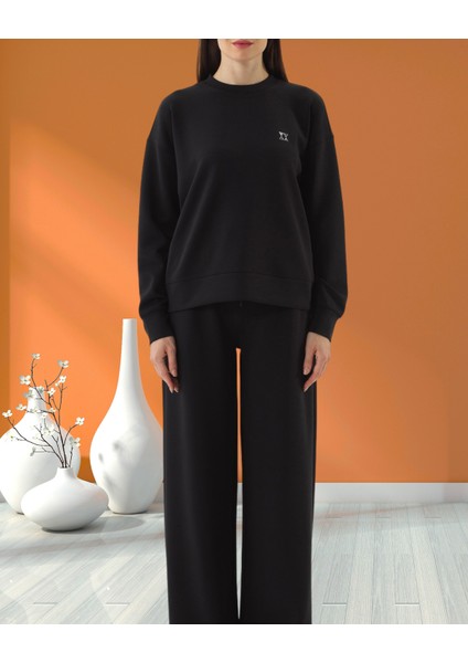 xint Kadın Bisiklet Yaka Dokulu Logo Detaylı Modal Kumaş Oversize Sweatshırt fiyatları