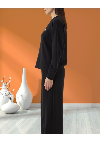 xint Kadın Bisiklet Yaka Dokulu Logo Detaylı Modal Kumaş Oversize Sweatshırt fırsatları