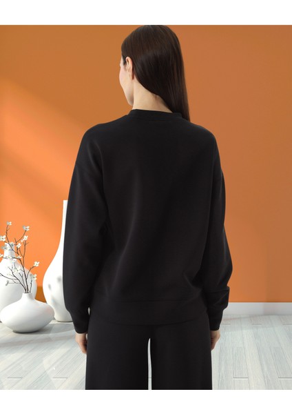 xint Kadın Bisiklet Yaka Dokulu Logo Detaylı Modal Kumaş Oversize Sweatshırt indirimleri