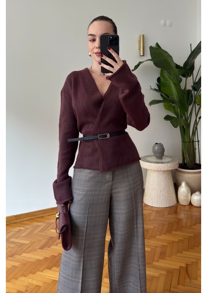 Premium Kemerli Triko Hırka- Vişne fırsatları