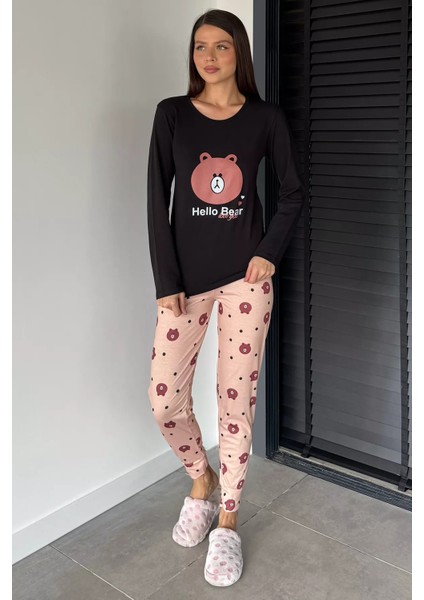 Kadın Bisiklet Yaka Baskılı Uzun Kol Pijama Takımı P-00018753 fiyatları