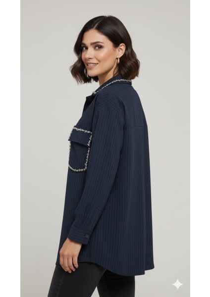 Lacivert Renkli ve Taşlı Gömlek fiyatları