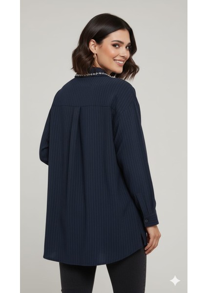 Lacivert Renkli ve Taşlı Gömlek modelleri