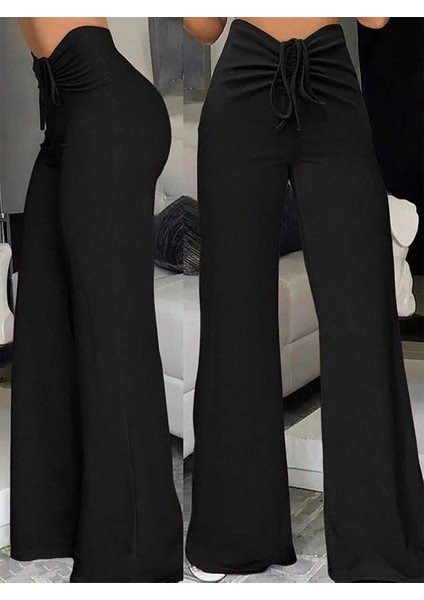 Kadın Yüksek Bel Önden Büzgülü Ispanyol Ithal Krep Pantolon modelleri