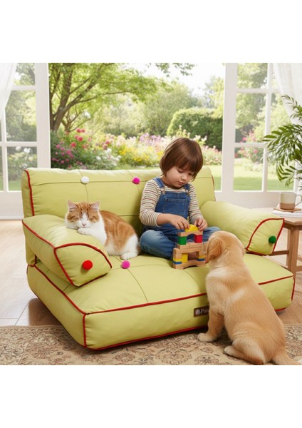 Lüx Kedi Köpek Koltuk- Çocuk Koltuk- Pon Ponlu Koltuk- Gabardin Kumaş -Kedi Köpek Yatak
