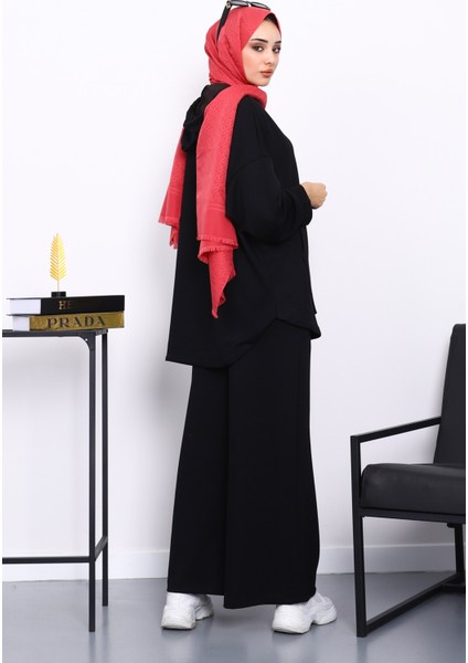 Siyah Önü Kısa Arkası Uzun Tunik Pantolonlu Takım fırsatları