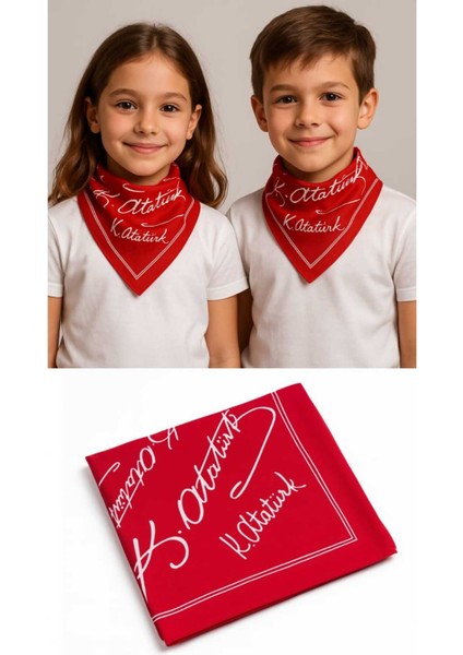 10 Adet Kırmızı Ay Yıldız Türk Bayrağı Temalı Pamuk Kumaş Fular - Bandana - 23 Nisan, 29 Ekim