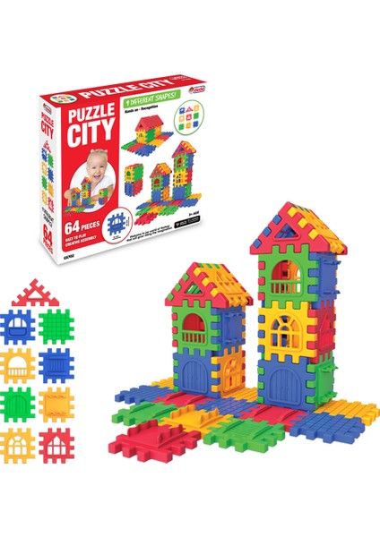 03702 Dede, Puzzle City 64 Parça Kız Erkek Çocuk Oyuncak Eğitici Oyuncaklar