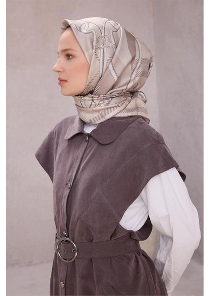 Tivil Saf Ipek Eşarp 4206 - 08 Açık Gri Ekose Desen
