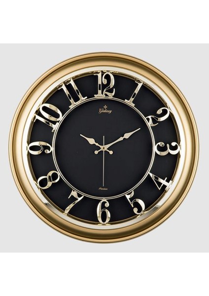 Techmrt Duvar Saati Altin Sarisi Içi Siyah 45CM Kabartma Rakam Metal Akrep Yelkovan Akar Saniye