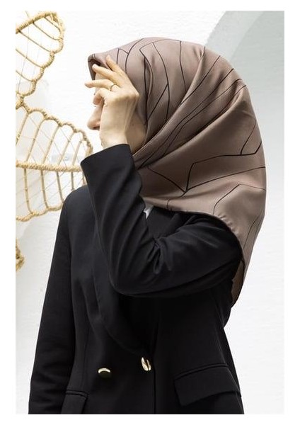 Tivil Ipek Eşarp 60801 - 6 - 0005 - 0001 Vizon Siyah Çizgi Desen