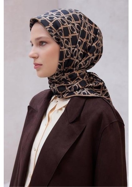 Tivil Saf Ipek Eşarp 4214 - 86 Siyah Kemer Desen