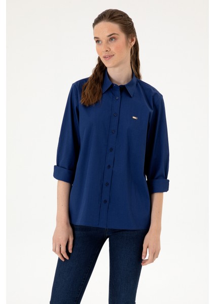 Kadın Indigo Gömlek Desenli 50316699-VR028