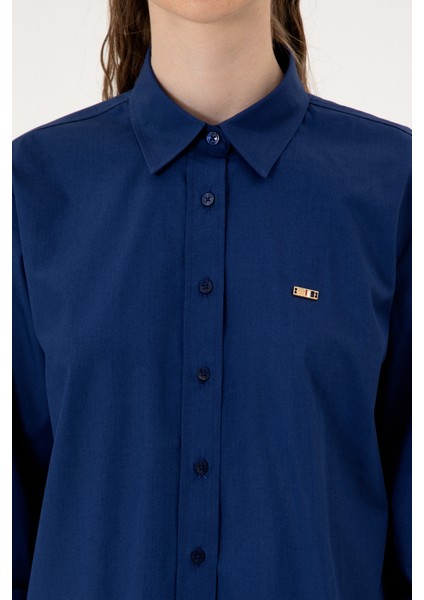 Kadın Indigo Gömlek Desenli 50316699-VR028