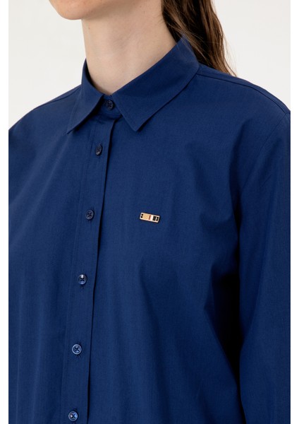 Kadın Indigo Gömlek Desenli 50316699-VR028