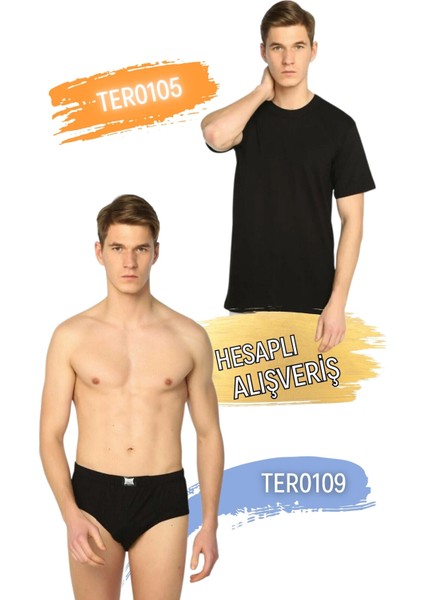 Erkek Pamuklu V Yaka Atlet ve Külot Takım 6'lı Set (12 Parça) TER0105 - TER0109