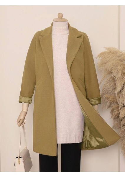 Alpaco Tek Düğmeli Astarlı Kışlık Kaşe Kaban -Hardal -Collectıon