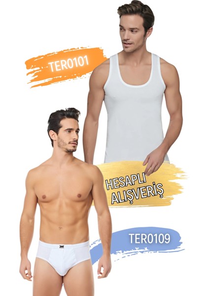 Erkek Pamuklu Klasik Penye Atlet ve Külot Takım 6'lı Set (12 Parça) TER0101 - TER0109