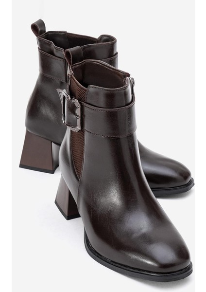 Sade Streçli Topuklu Bot KAHVE CİLT