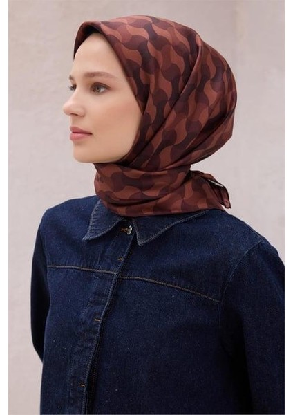 Tivil Saf Ipek Eşarp 4211 - 04 Kahverengi Soyut Desen