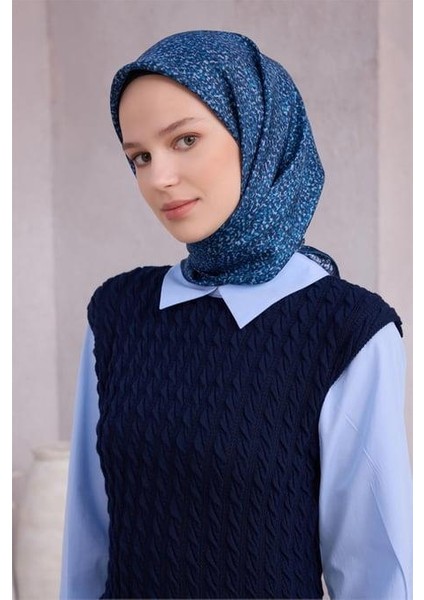 Tivil Saf Ipek Eşarp 4208 - 51 Koyu Mavi Armürlü Desen