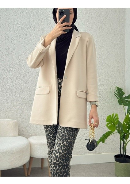 Alpaco Cepli Tek Düğmeli Likralı Ceket -Bej -Collectıon