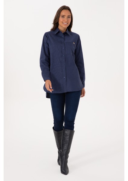 Kadın Indigo Gömlek Desenli 50316387-VR028 fırsatları