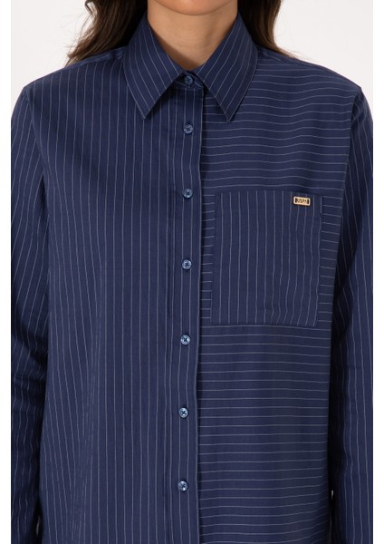 Kadın Indigo Gömlek Desenli 50316387-VR028