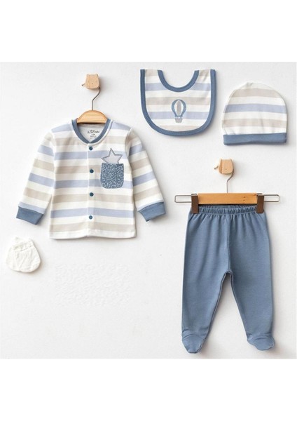 %100 Pamul Erkek Bebek 5'li Hastane Çıkışı Indigo AZZ.İNDG.5344