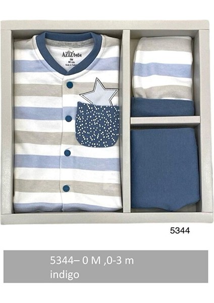 %100 Pamul Erkek Bebek 5'li Hastane Çıkışı Indigo AZZ.İNDG.5344 modelleri