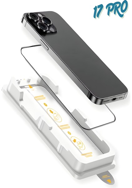 iPhone 17 Pro Kırılmaz Cam Ekran Koruyucu | Uygulama Standlı | Tam Uyum | Hd | Çizilmez, Iz Bırakmaz