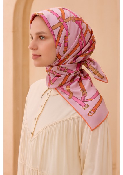 Tivil Saf Ipek Eşarp 4200 - 04 Açık Pembe Kemer Desen
