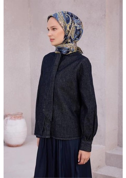 Tivil Saf Ipek Eşarp 4202 - 83 Lacivert Etnik Desen fiyatları