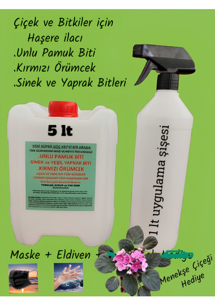 5 Lt Çiçekler için Genel Haşere İlacı (Unlu Pamuk Biti, Sinek Ve Yaprak Biti, Kırmızı Örümcek) Menekşe Çiçeği Hediyeli