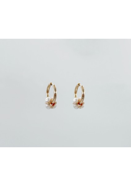 18K Rose Gold Plated Fleur De Perle Hoop Küpe