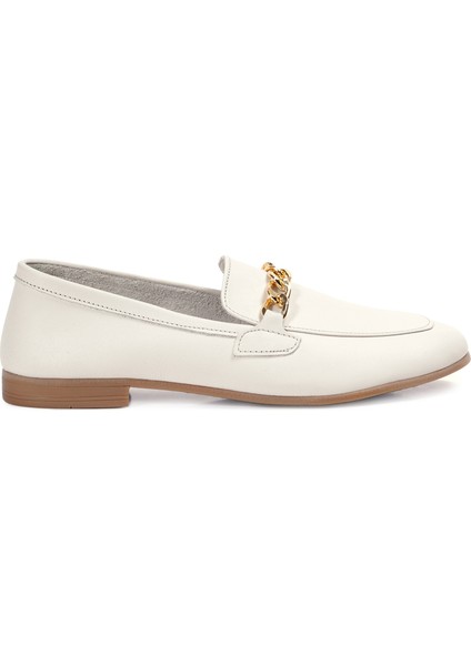 Krem Loafer Hakiki Deri Kadın Ayakkabı