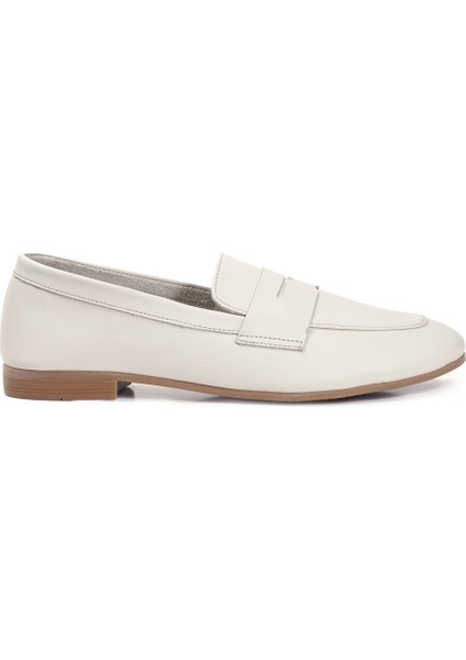 Krem Loafer Hakiki Deri Kadın Ayakkabı
