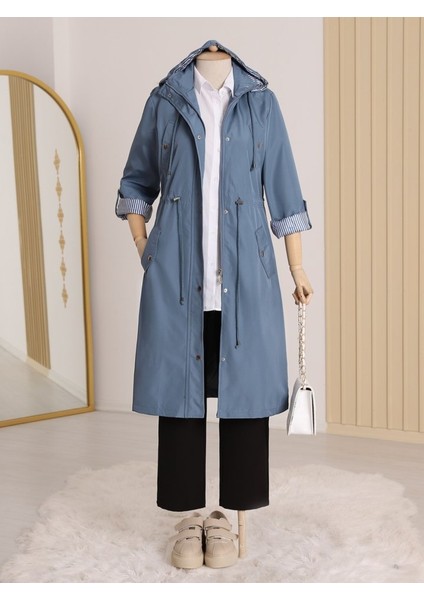 Alpaco Astarı Çizgili Trençkot -Indigo -Collectıon modelleri