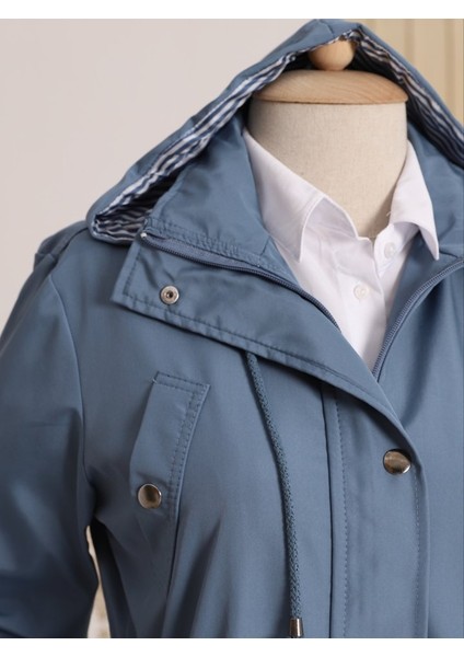 Alpaco Astarı Çizgili Trençkot -Indigo -Collectıon fırsatları