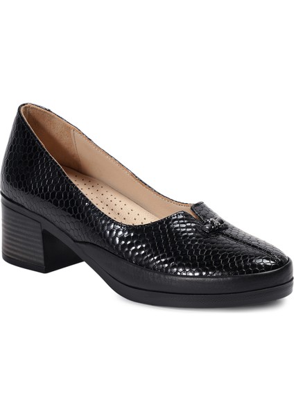 Siyah Kalın Topuklu Hakiki Deri Kadın Ayakkabı fiyatları