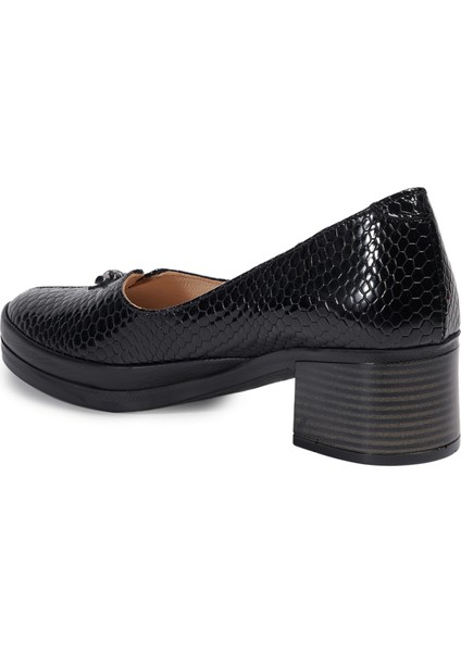 Siyah Kalın Topuklu Hakiki Deri Kadın Ayakkabı modelleri