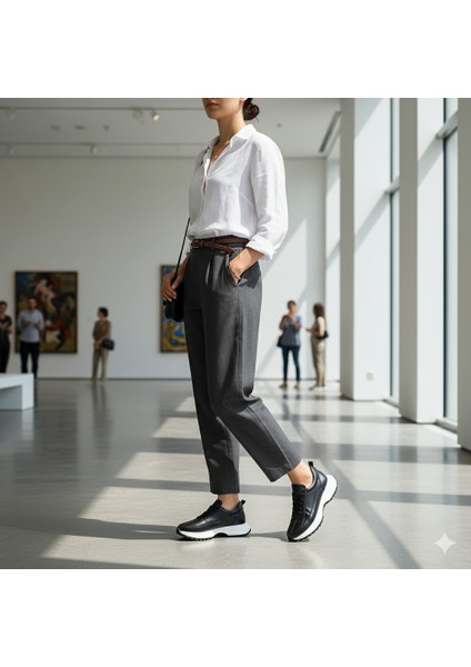 Siyah Sneakers Hakiki Deri Kadın Ayakkabı fırsatları