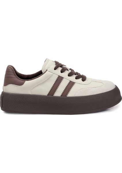 Krem Sneakers Hakiki Deri Kadın Ayakkabı