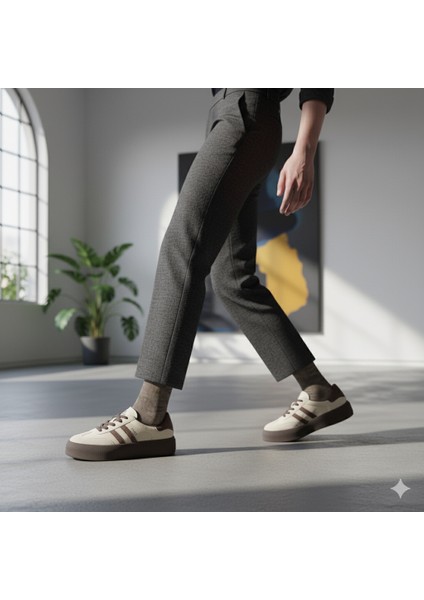 Krem Sneakers Hakiki Deri Kadın Ayakkabı fırsatları