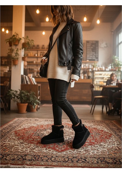 Siyah Casual Süet Deri Kadın Bot fırsatları