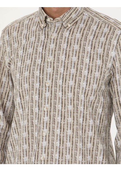 Erkek Haki Regular Fit Uzun Kollu Gömlek 50273550-VR027