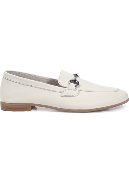 Krem Loafer Hakiki Deri Kadın Ayakkabı